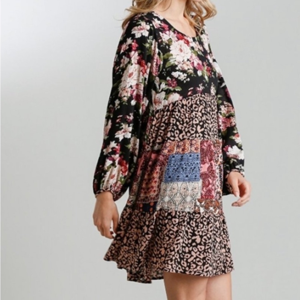 Umgee Multicolor Mixed Print Patchwork Round Neck… - image 13